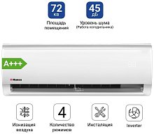 Кондиционер Inverter Hansa ACI-24W55, White, (50–72 м², 24 000 BTU, Ионизация)