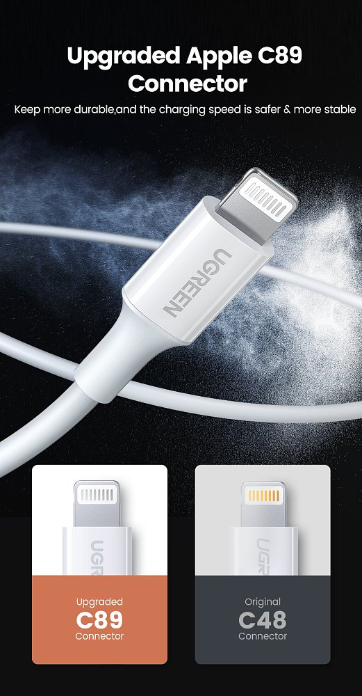 Кабель Ugreen US155 Lightning To USB 2.0 A Male Cable/White 2M, 20730 - фото 5