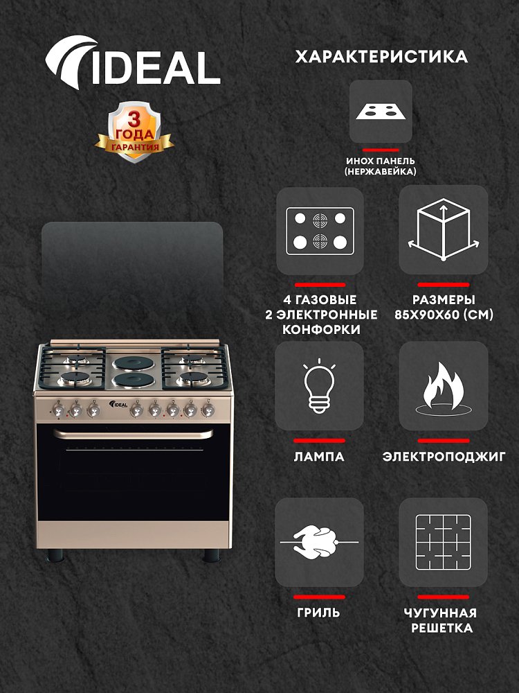 Плита комбинированная Ideal IEL 9022 серая