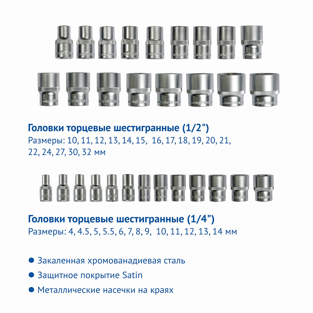 Набор инструментов Goodyear 110предметов пластиковом кейсе 1/2, 1/4 - фото 3