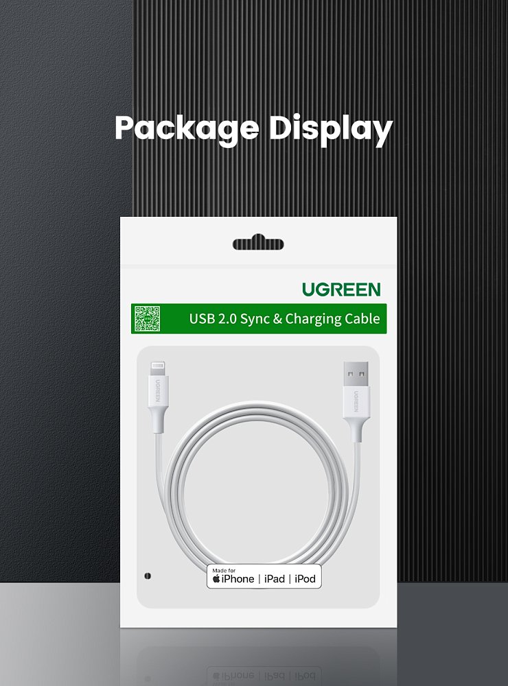 Кабель Ugreen US155 Lightning To USB 2.0 A Male Cable/White 1M, 20728 - фото 2