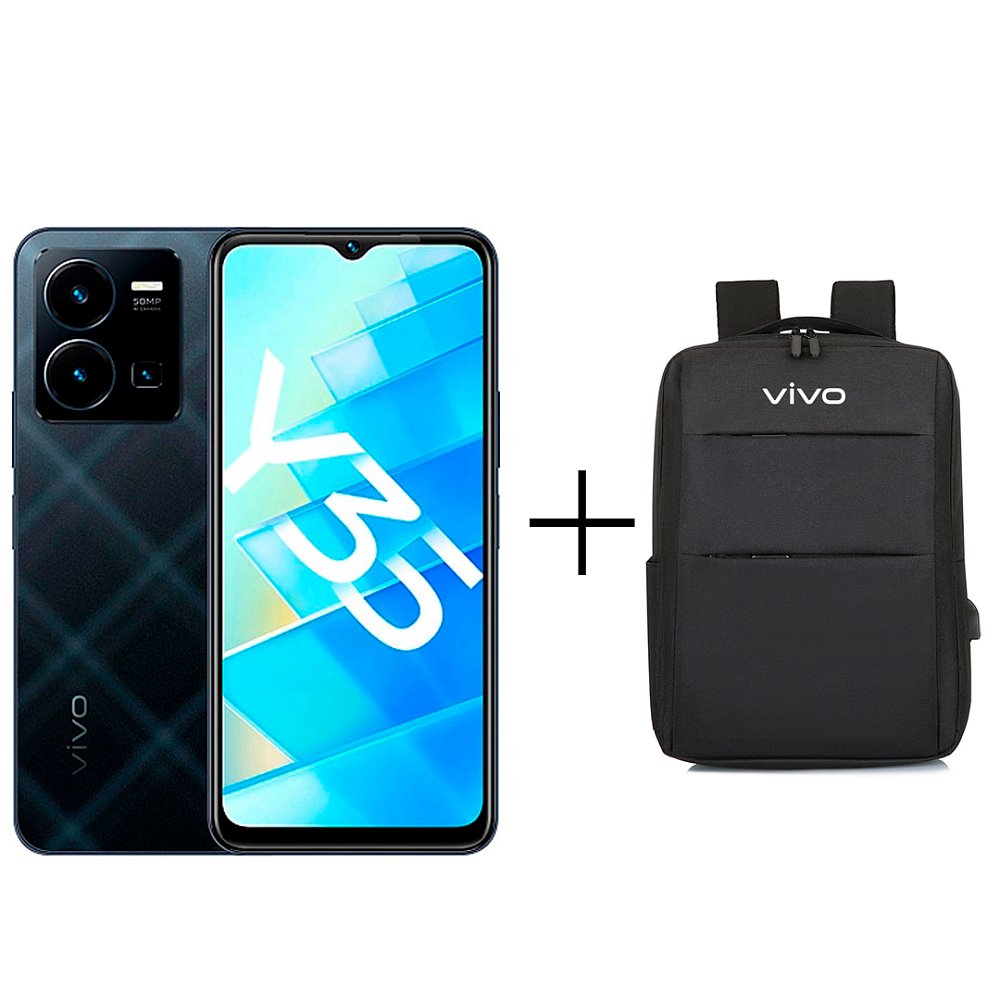 Смартфон Vivo Y35 4/128Gb Agate Black+Рюкзак Vivo YL16