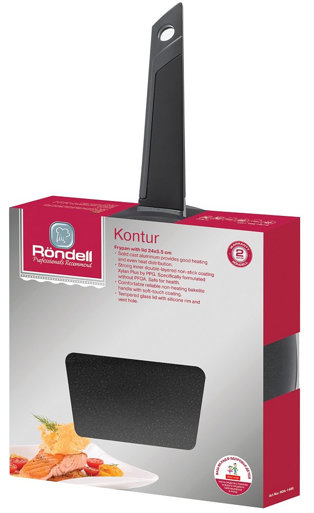 Сковорода Rondell Kontur RDA-1488 круглая 28см (с крышкой) графит - фото 4 Сковорода Rondell Kontur RDA-1488 круглая 28см (с крышкой) графит - фото 4