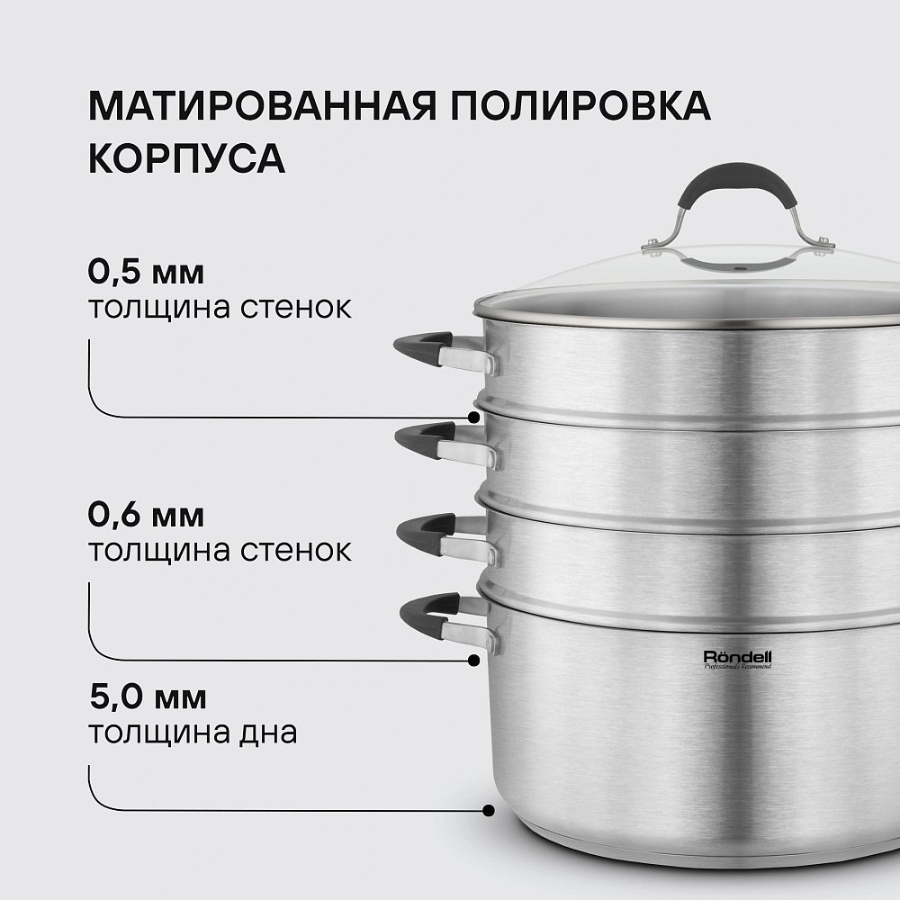 Кастрюля-пароварка Rondell RDS-1815 30.4л. d=32см (с крышкой) стальной - фото 4