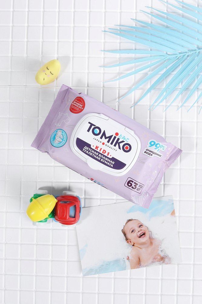 Детская влажная туалетная бумага TOMIKO, уп. 63 шт. - фото 4