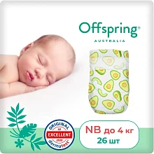 Offspring подгузники, NB 2-4 кг. 26 шт. расцветка Авокадо