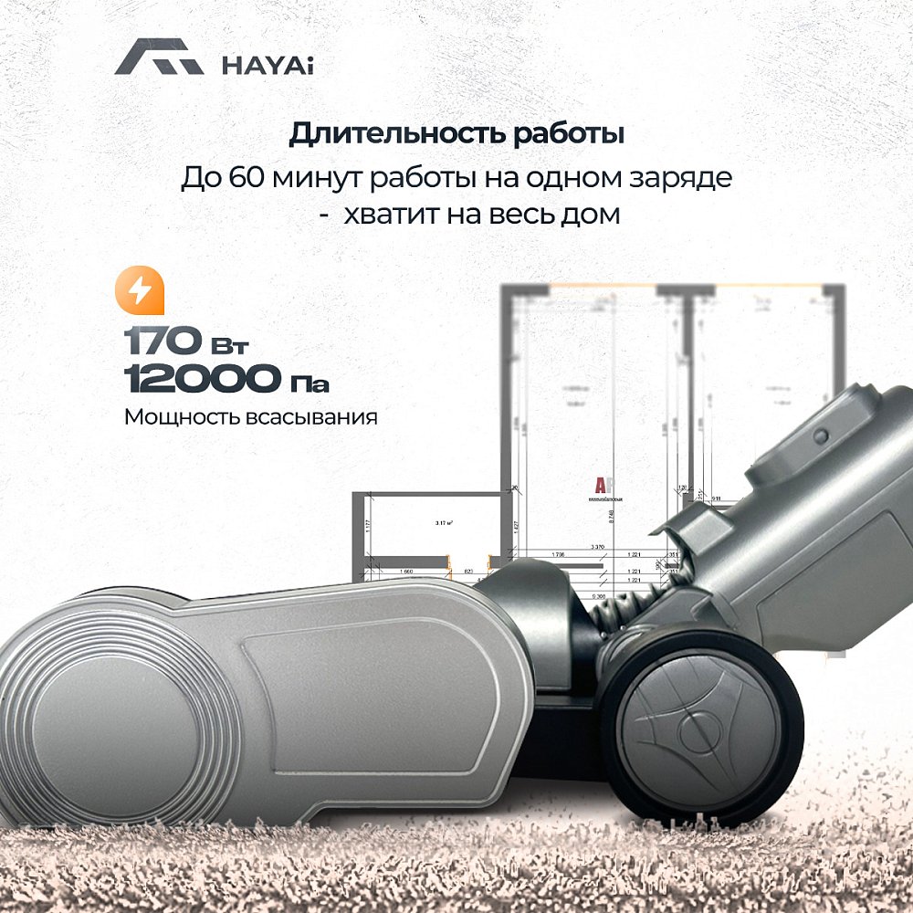 Аккумуляторный пылесос HAYAI H60B PRO MIX PLUS + Электрическая овощерезка HAYAI MSM4501QCV - фото 3 Аккумуляторный пылесос HAYAI H60B PRO MIX PLUS + Электрическая овощерезка HAYAI MSM4501QCV - фото 3