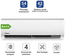 Кондиционер Inverter Hansa ACI-18W55, White, (35–54 м², 18 000 BTU, Ионизация)