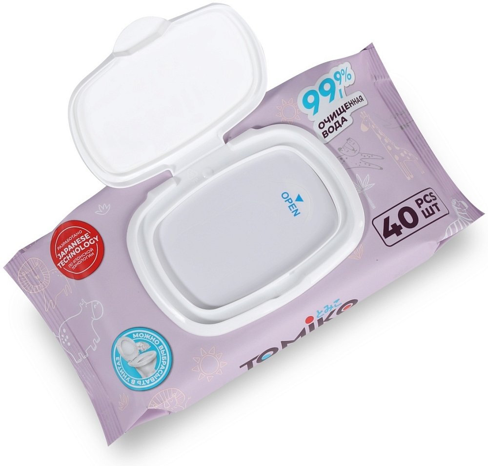 Детская влажная туалетная бумага TOMIKO, уп. 40 шт. - фото 3