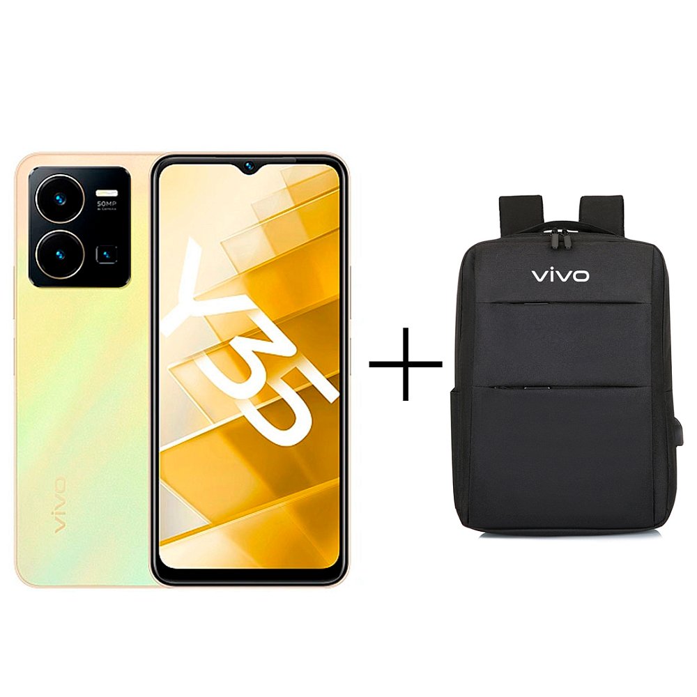 Смартфон Vivo Y35 4/64Gb Dawn Gold + Рюкзак Vivo YL16 Черный - фото 1
