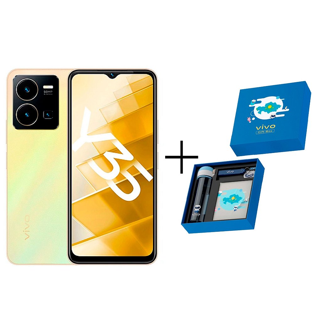 Смартфон Vivo Y35 4/64Gb Dawn Gold + Gift box BTS 2022 синий - фото 1