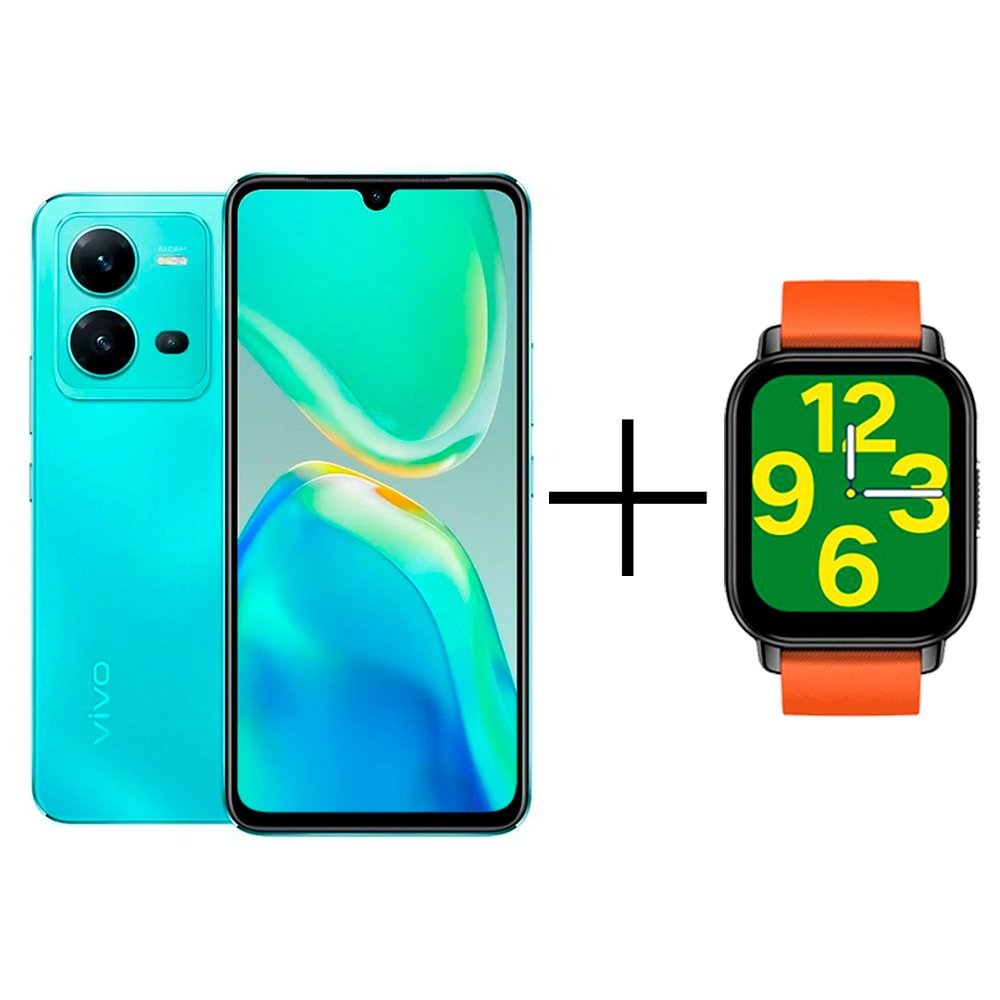 Смартфон Vivo V25 8/256Gb Aquamarine Blue + Смарт-часы Zeblaze Btalk Orange
