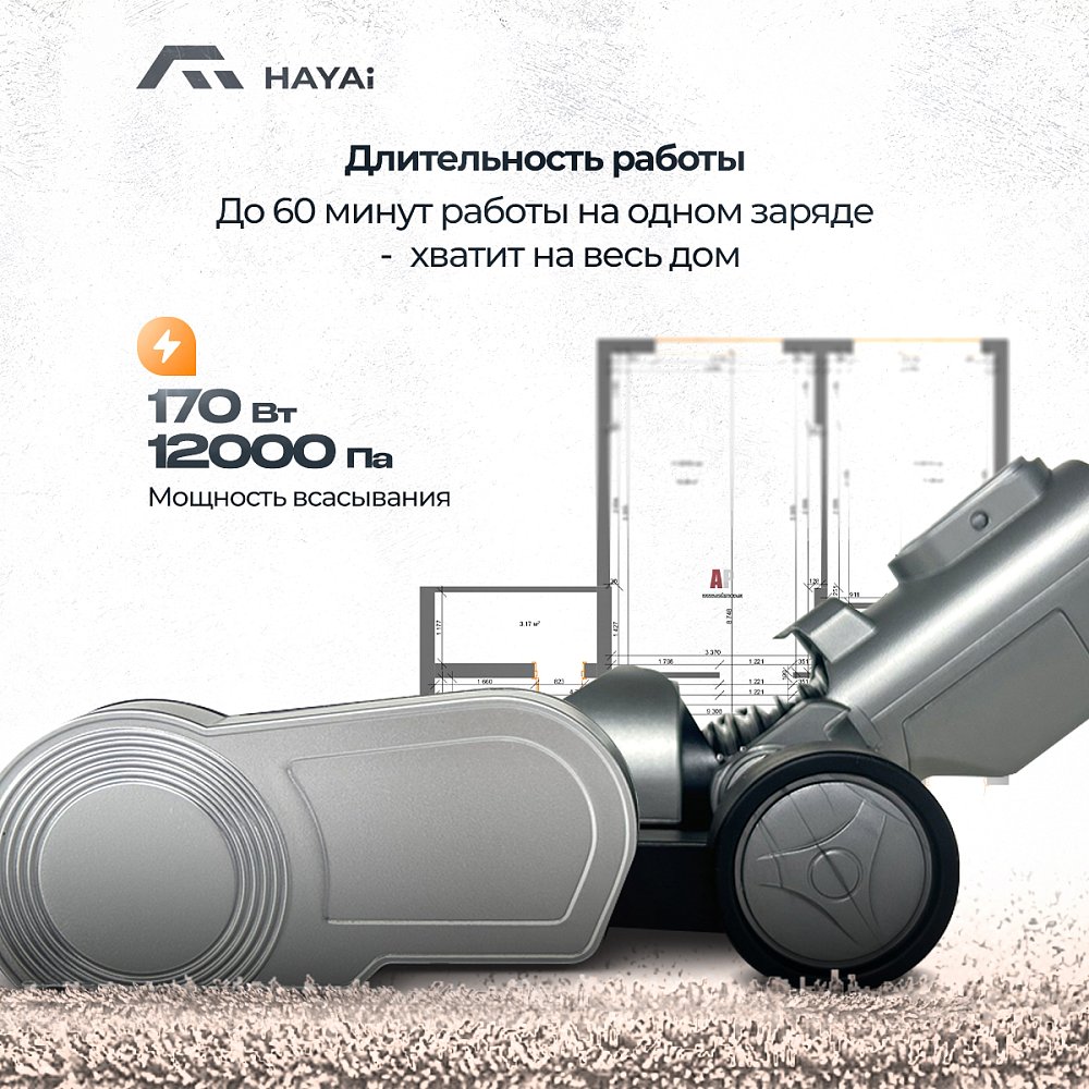 Аккумуляторный пылесос HAYAI H60B PRO MIX PLUS черный - фото 3