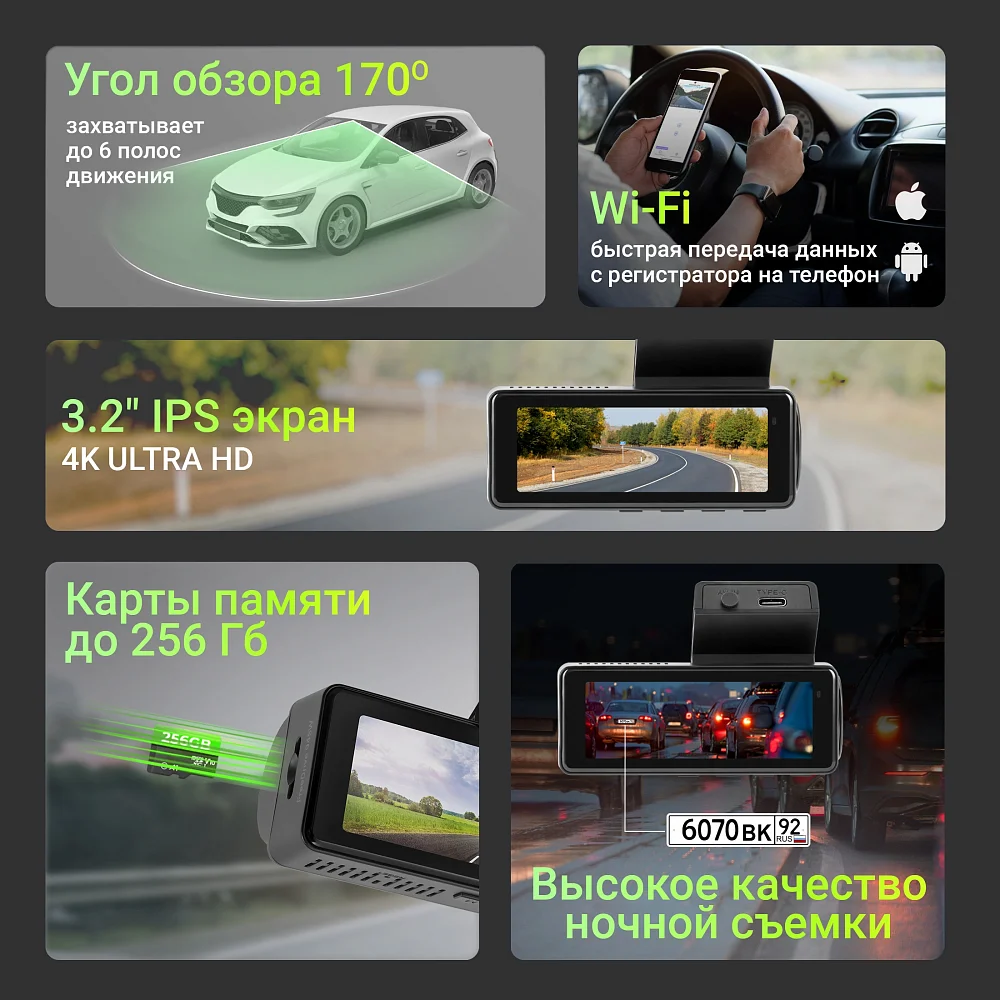 Видеорегистратор Digma FreeDrive 945W черный 4Mpix 2160x3840 170гр. GPS Allwinner - фото 3 Видеорегистратор Digma FreeDrive 945W черный 4Mpix 2160x3840 170гр. GPS Allwinner - фото 3