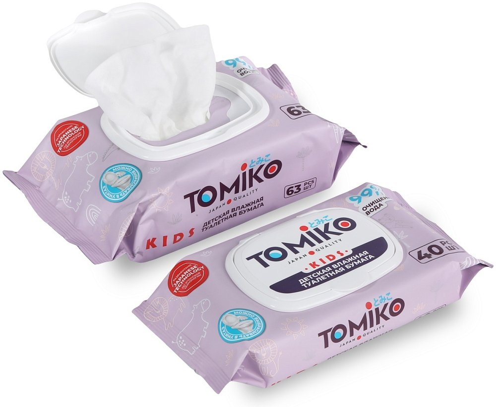 Детская влажная туалетная бумага TOMIKO, уп. 63 шт. - фото 3