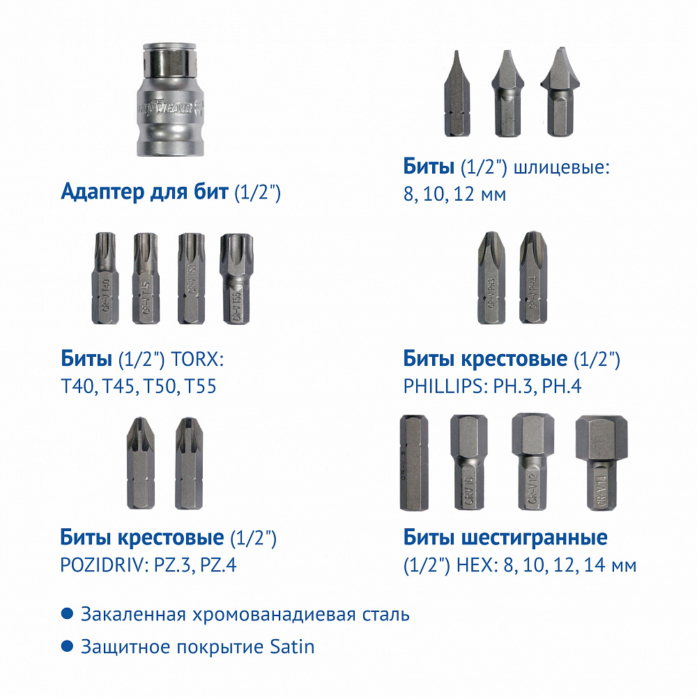 Набор инструментов Goodyear 110предметов пластиковом кейсе 1/2, 1/4 - фото 6