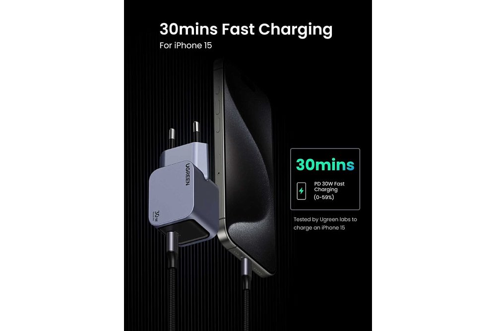 Зарядное устройство Ugreen X703 35006 Nexode Pro 30W 1*USB-C GaN Tech Charger - фото 6