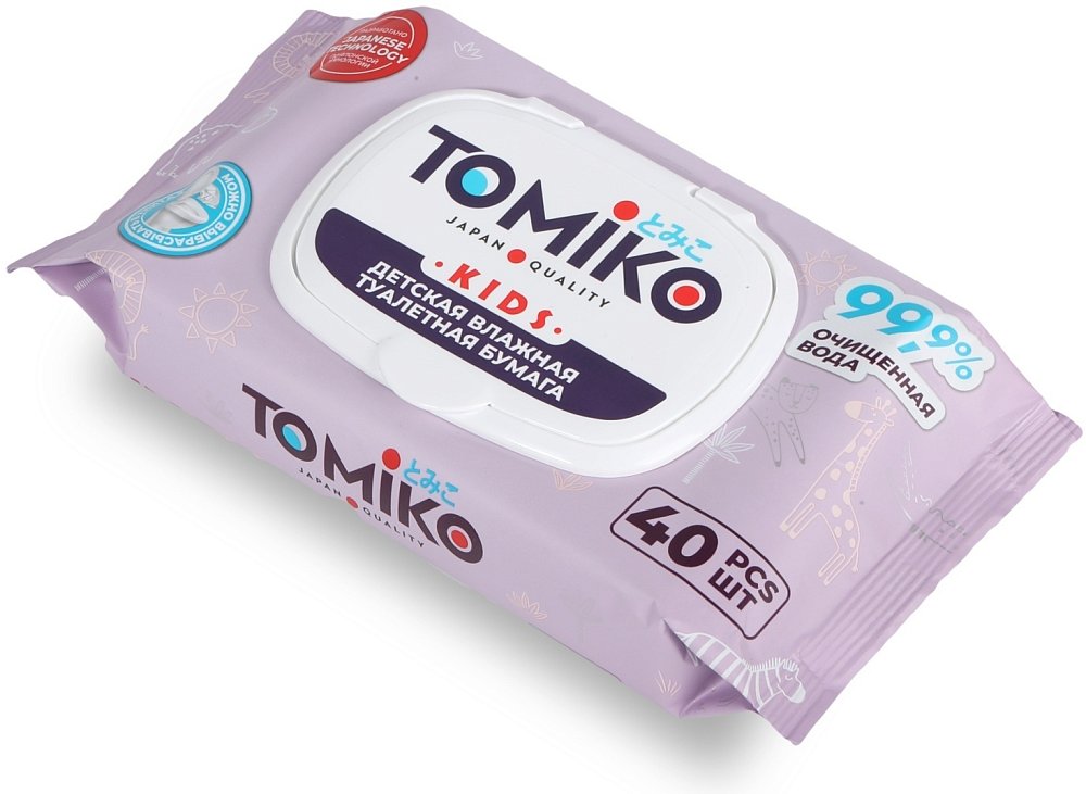 Детская влажная туалетная бумага TOMIKO, уп. 40 шт. - фото 5