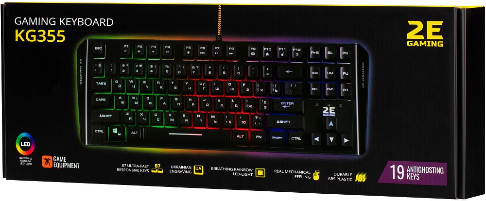 Клавиатура игровая 2E Gaming KG355 LED 87key USB Black Ukr - фото 6