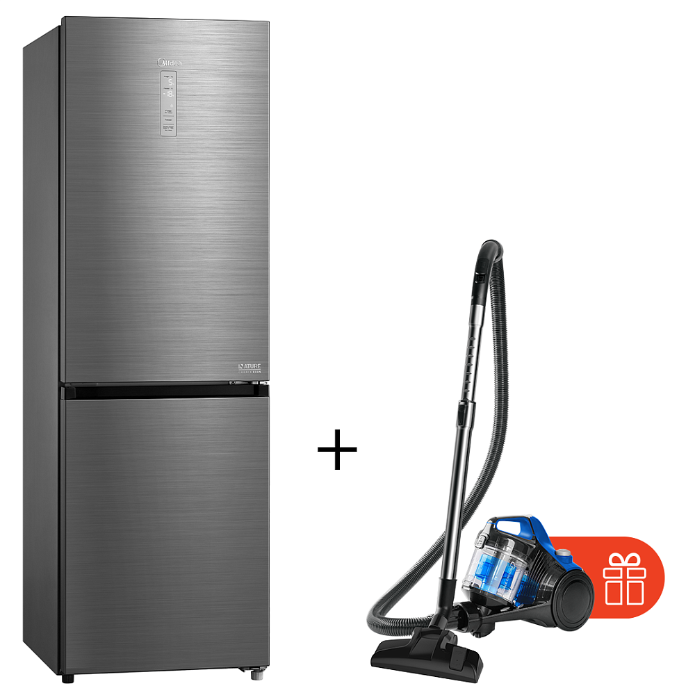 Холодильник Midea MDRB470MGF46O серебристый + Пылесос Midea 15K синий