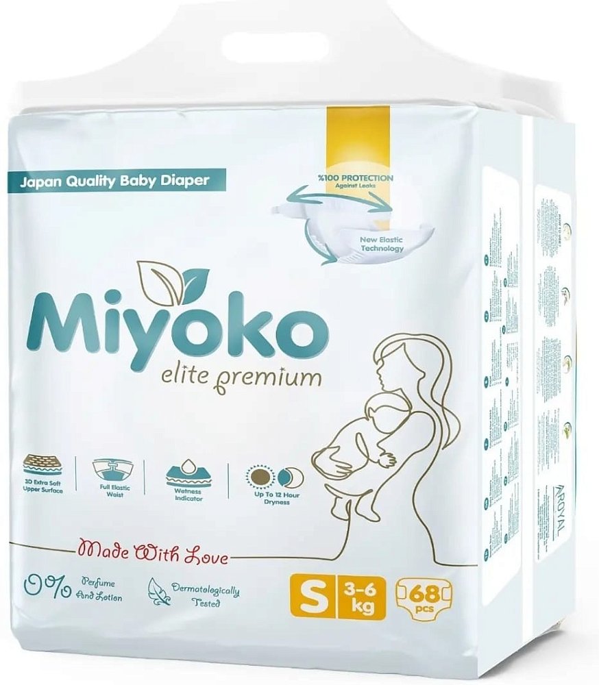 Подгузники Miyoko elite детские S/2, 68 шт.