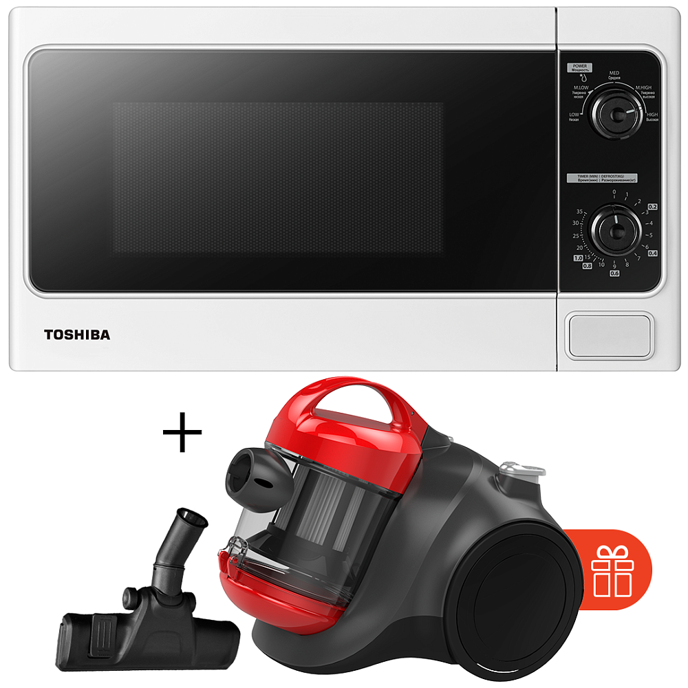 Микроволновая печь Toshiba MM-MM20P(WH)-CV + Пылесос Midea 12K Red