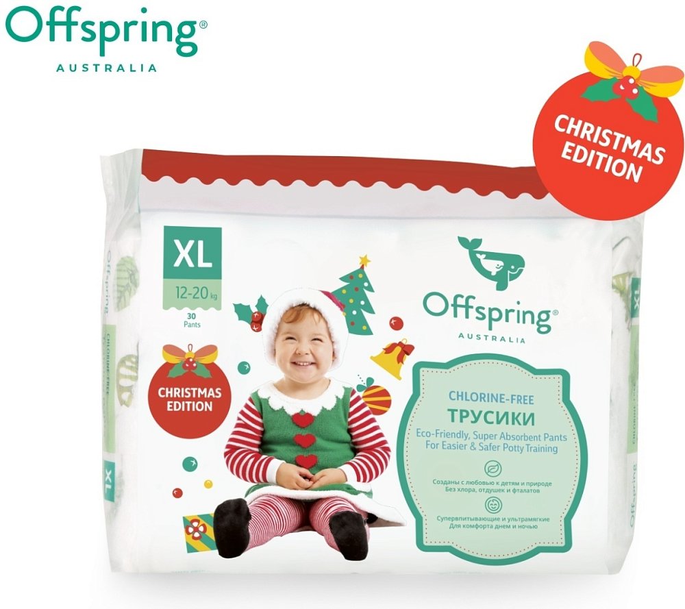 Offspring трусики-подгузники, XL 12-20 кг 30 шт. расцветка Новый год 7769