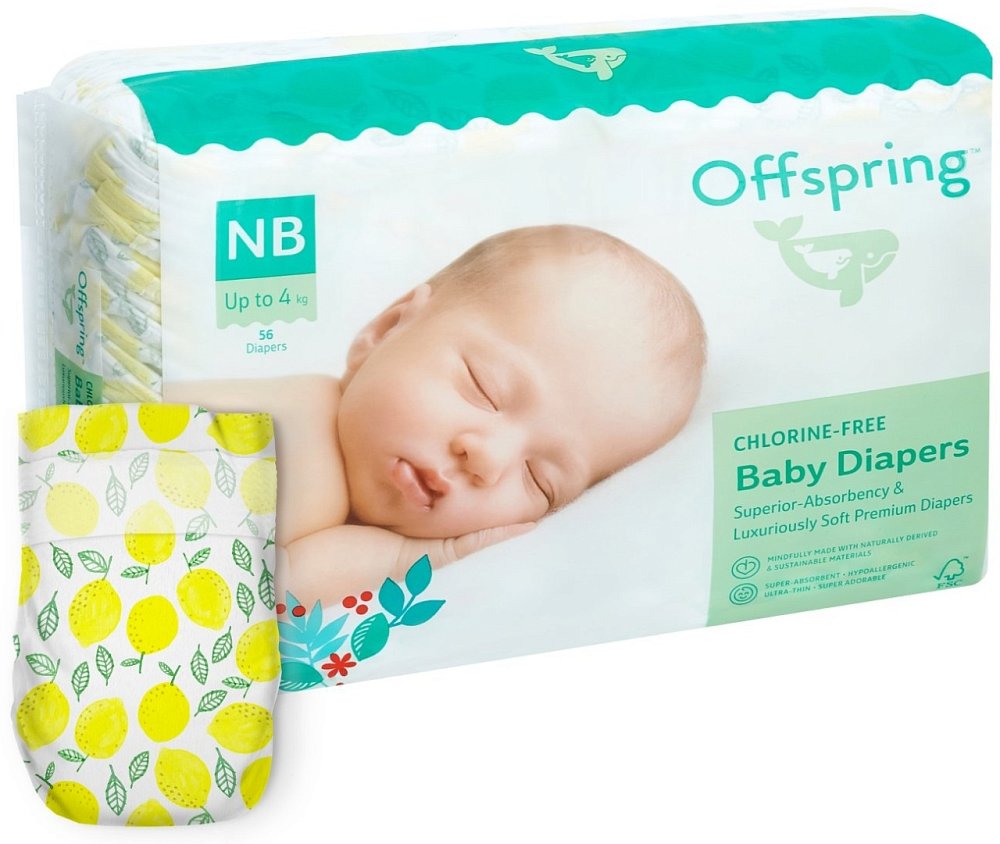 Offspring подгузники, NB 2-4 кг. 56 шт. расцветка Лимоны