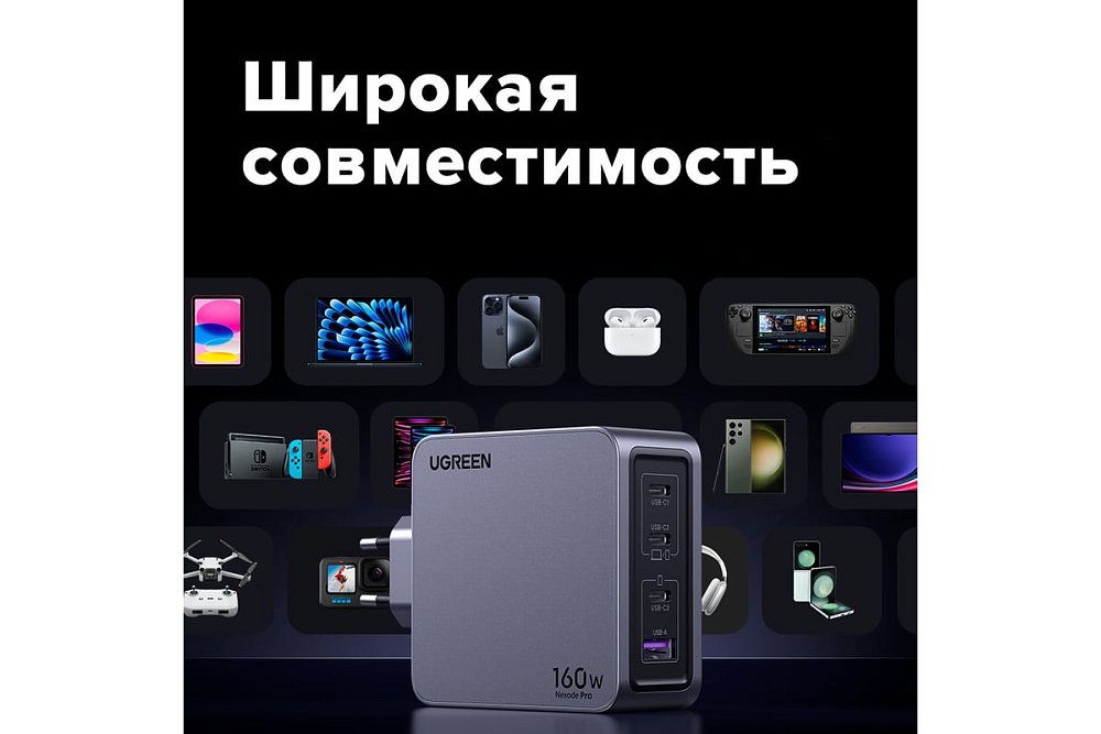 Зарядное устройство Ugreen X755 25871 Nexode Pro 65W/ 2*USB-C/1*USB-A/ GaN Tech Fast Charger - фото 2