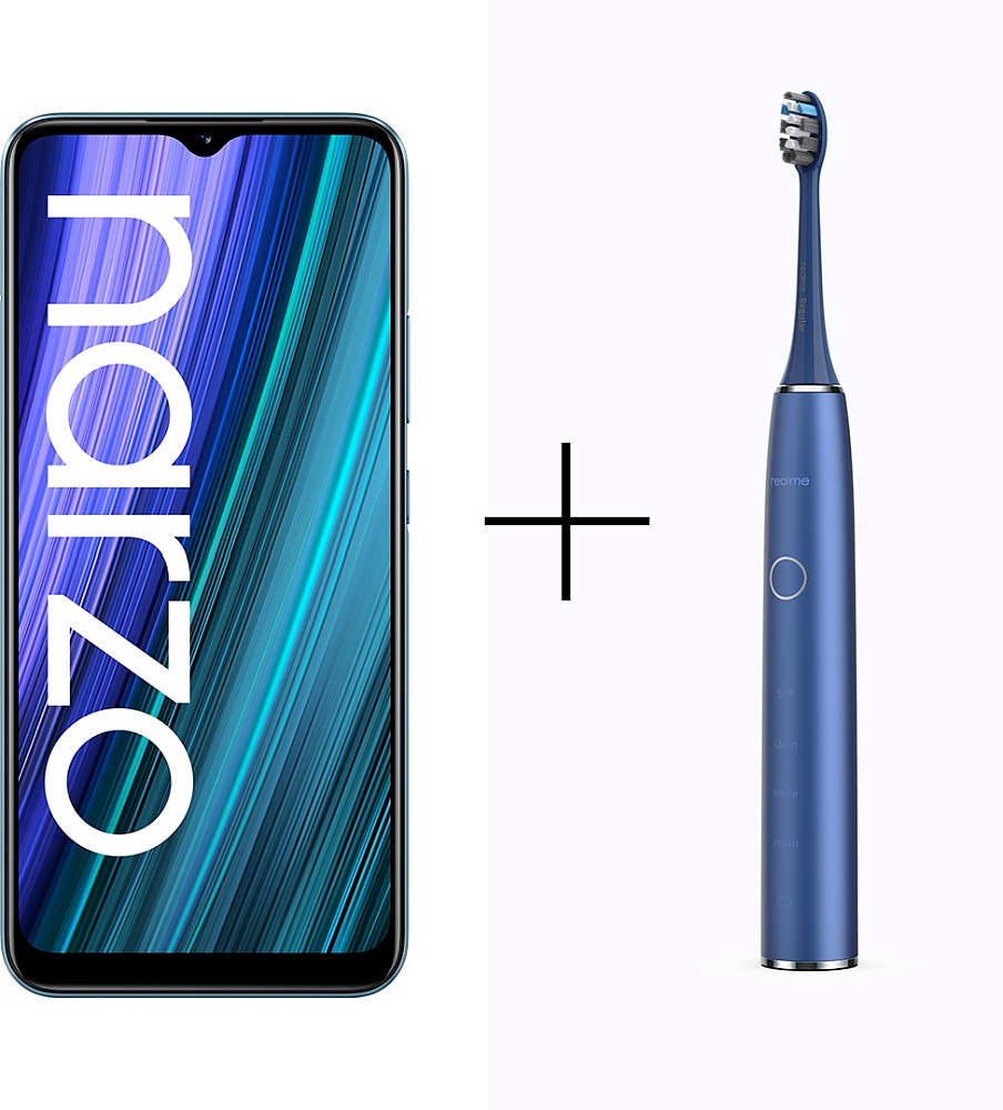 Смартфон Realme Narzo 50A 4/128Gb Oxygen Green + Realme M1 Sonic Toothbrush синяя