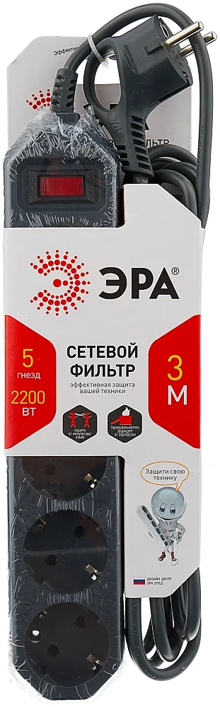 Сетевой фильтр ЭРА USF-5es-3m-B Черный (уцененный товар) - фото 4