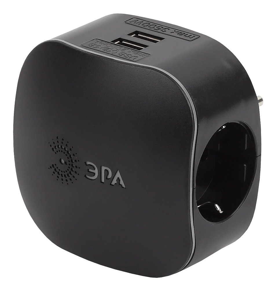 Разветвитель ЭРА SP-3e-USB-2A Черный