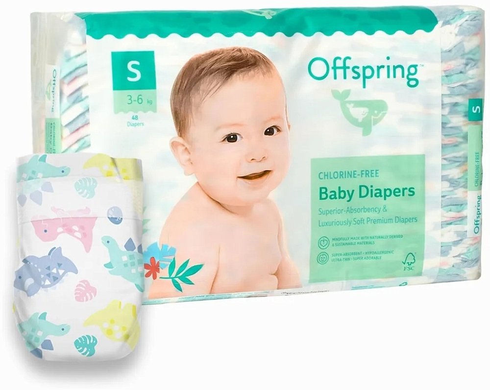 Offspring подгузники, S 3-6 кг. 48 шт. расцветка Первый Новый Год 7035