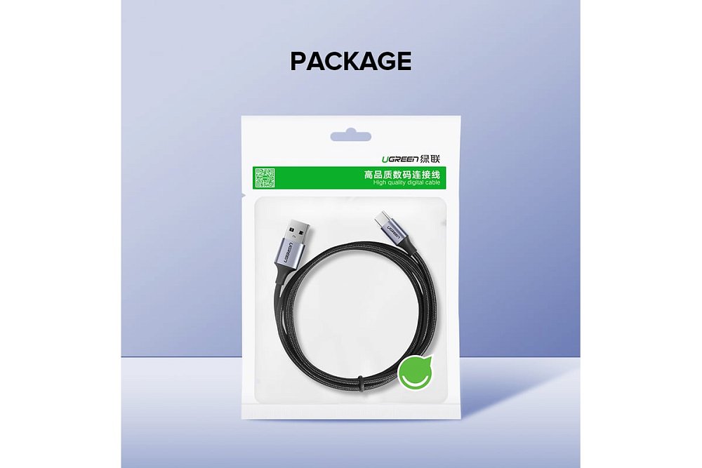 Кабель UGREEN US288 USB-A 2.0 to USB-C Cable Nickel Plating Aluminum Braid 1m (Black) - фото 5